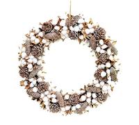 Shatchi Handmade 38cm Christmas Real Cotton Boll Wreath Pine Cones Vintage Xmas Home Décor Pre Decorated Decorations
