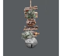 33cm Garland with Silver Jingle Bells Wooden Sticks, Berries and Pinecones Christmas Home Wall Door Hanger Sleigh Bells Xmas Holiday Hanging Decorations