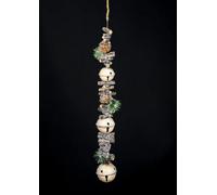 Shatchi Hanging Decoration With Jingle Bells Wooden Sticks, Berries And Pinecones Christmas Home Wall Door 90Cm Cream
