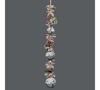 SHATCHI 90cm Garland with Silver Jingle Bells Wooden Sticks, Berries and Pinecones Christmas Home Wall Door Hanger Sleigh Bells Xmas Holiday Hanging Decorations