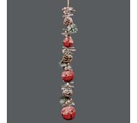 Shatchi Hanging Decoration With Jingle Bells Wooden Sticks, Berries And Pinecones Christmas Home Wall Door 90Cm Red