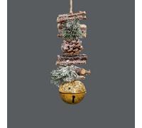 SHATCHI 33cm Garland with Golden Jingle Bells Wooden Sticks, Berries and Pinecones Christmas Home Wall Door Hanger Sleigh Bells Xmas Holiday Hanging Decorations