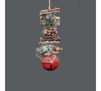Shatchi Hanging Decoration with Jingle Bells Wooden Sticks, Berries & Pinecones Christmas Home Wall Door 33cm Red Shatchi Red