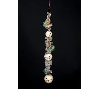 SHATCHI 90cm Garland with Cream Jingle Bells Wooden Sticks, Berries and Pinecones Christmas Home Wall Door Hanger Sleigh Bells Xmas Holiday Hanging Decorations