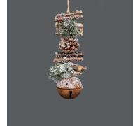 Shatchi Hanging Decoration with Jingle Bells Wooden Sticks, Berries & Pinecones Christmas Home Wall Door 33cm Rustic in Brown Shatchi Brown