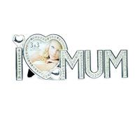 SHATCHI I Love Mum Photo Frame 3" x 3" Gifts Silver Metal with Diamond