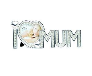 SHATCHI I Love Mum Photo Frame 3" x 3" Gifts Silver Metal with Diamond