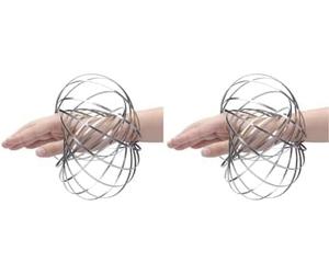 SHATCHI Infinity Arm Spring Slinky Juggle Dance 3D Magic Flow Ring Stainless Steel Hand Fidget Spinner Interactive Kinetic Decompression Toys for Kids Adults, Silver (Pack of 2)