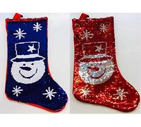 Shatchi Large 45CM Long Novelty 2 in 1 Snowman Sequin Santa Stocking Sack Socks Xmas Gifts Bag Christmas Accessory Decorations Toys Sweets Display, Red/White