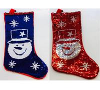 Shatchi Christmas Large 45CM Long Novelty 2in1 Snowman Sequin Santa Stocking Sack Socks Decorations Toys, Red/White Shatchi Multicolor