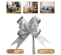 Shatchi Large 50mm/5Cm Ribbon Pull Bows For All Occation Decoration , Silver, 20Pk