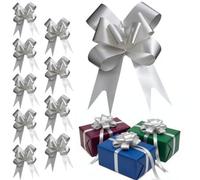 30pcs Silver 50mm/5cm Large Ribbon Pull Bows for Party Wall, Gift Wraps, Christmas Trees, Wedding, Birthday Hampers Decoration Florist Pullbows