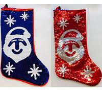 Shatchi Large 55CM Long Novelty 2 In 1 Sequin Christmas Santa Stocking Sack Sock Socks Xmas Gifts Bag Christmas Accessory Decorations Toys Sweets Display