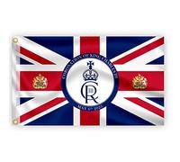 SHATCHI Large 5x3FT Union Jack Flag New King Charles III Cypher British Monarch Sovereign Coronation Celebration Britain Flag Garden Street Pub Outdoor Decorations