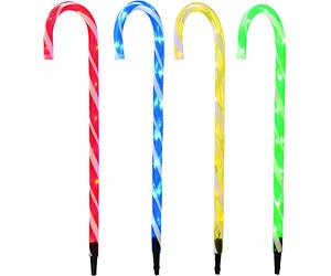 SHATCHI Large 72Cm Tall Christmas Candy Cane Stackes Lights Decoration Multicolour Set of 4 Mains Operated Plug in Pathway Markers Garden Festive Indoor Outdoor 40 LEDs