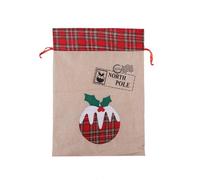 SHATCHI Large Santa Sack Stocking Printed Pattern Burlap Hessian Linen Xmas Sock Christmas Hanging Gift Bags Home Decorations Christmas Pudding,70x50cm