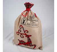 SHATCHI Large Santa Sack Stocking Printed Pattern Burlap Hessian Linen Xmas Sock Christmas Hanging Gift Bags Home Decorations, 70x50cm
