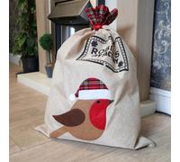 SHATCHI Large Santa Sack Stocking Printed Pattern Burlap Hessian Linen Xmas Sock Christmas Hanging Gift Bags Home Decorations Robin, 70x50cm