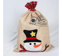 Large Snowman Santa Sack 70x50cm, Burlap Hessian Linen Christmas Bag, Reusable Xmas Sack for Kids, Toy Storage, Festive Home Decorations and Christmas Morning Surprises