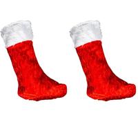 SHATCHI Large Traditional Father Christmas Deluxe Santa Stocking Red Velvet Fluffy Plush Sack for Kids Gift Bags Xmas Holiday Hanging Decorations 20X48CM (Pack of 2)