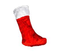 SHATCHI Large Traditional Father Christmas Deluxe Santa Stocking Red Velvet Fluffy Plush Sack for Kids Gift Bags Xmas Holiday Hanging Decorations 20X48CM