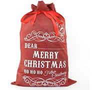 SHATCHI Large Traditional Vintage Hessian Naughty is The New Nice Santa Sack Stocking Accessories Brown Xmas Gifts Bag 70 x 50cm, Personalise Merry Christmas (Red)