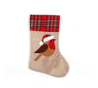 Shatchi Large Xmas Stocking Printed Pattern Burlap Hessian Linen Robin Sack Sock Hanging Bags Home Decorations
