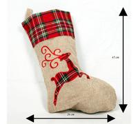 Shatchi Large Xmas Stocking Printed Pattern Burlap Hessian Linen Sack Sock Hanging Bags Home Decorations-Reindeer