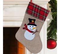 Shatchi Large Xmas Stocking Printed Pattern Burlap Hessian Linen Sack Sock Hanging Bags Home Decorations-Reindeer/snowman/robin/ch