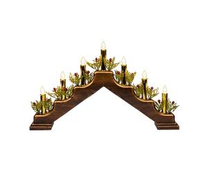 SHATCHI Latest Wooden Pre-Lit Brass Finish Candle Bridge Light 7 LEDs Bulbs Metallic Red Candles - Battery or USB Powered - Window Christmas Tree Home Light Holiday Xmas Decoration