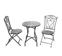 Shatchi Leaf Mosaic Bistro Set 3 Piece Folding Garden Furniture Set with Round Table and Two Chairs for Balcony Dining - 3 Piece