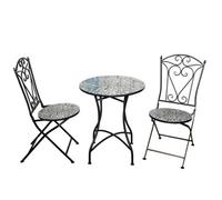 Shatchi Leaf Mosaic Bistro Set With Folding Chairs, Ceramic Top Outdoor Table And Two Seat Garden Furniture For Patio And Balcony
