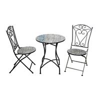 Shatchi Leaf Mosaic Bistro Set with Folding Chairs & Ceramic Top Table Shatchi Multicolor