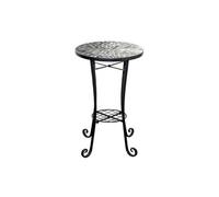 Shatchi Leaf Mosaic Plant Stand Side Table With Ceramic Tile Top For Indoor And Outdoor Display