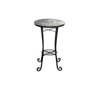 Shatchi Leaf Mosaic Plant Stand Side Table with Ceramic Tile Top for Indoor and Outdoor Display - 38.5 x 44 x 68