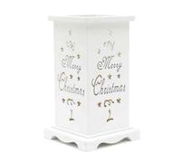 Shatchi Led Candle Flameless Table Top Wooden Holder Engraved Merry Christmas White Battery Operated