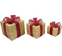 Christmas Light Up Parcels Pre-Lit Battery Operated LED Glitter Xmas Presents Set of 3 Shatchi Gold One Size