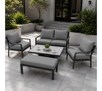 Shatchi Monte Carlo 2 Seater Aluminium Reclining Garden Bistro Set With Grey Cushions And Side Table