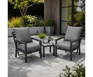 Shatchi Monte Carlo 2 Seater Aluminium Reclining Garden Bistro Set With Grey Cushions And Side Table