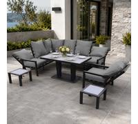 Shatchi Monte Carlo 7 Seater Aluminium Reclining Corner Garden Sofa Set With Gas Lift Table, Armchair & Grey Cushions