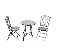 Shatchi Mosaic Bistro Set With Round Table And Two Folding Chairs For Garden Patio Balcony And Outdoor Dining