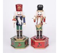 SHATCHI 30cm Musical Box Wooden Christmas Nutcrackers Soldiers Animated Clockwork Puppet Figurines Home Decoration Ornament -Supplied One