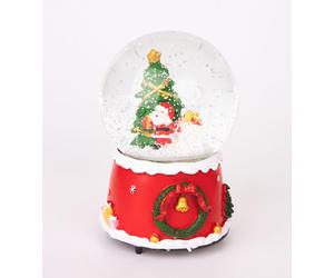 Shatchi Musical Christmas Snowglobe Large Water Ball Features Christmas Santa Tree Scene Cute Resin Base Decorations in Red Shatchi Red