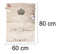 Extra Large Santa Sack 60x80 cm - Hessian Beige North Pole Express Mail Service Stocking Gift Bag with Drawstring, Christmas Accessories