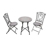 Shatchi Outdoor Mosaic Bistro Set With Ceramic Table And 2 Folding Chairs For Patio Balcony And Garden Seating