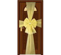 SHATCHI Pack of 2 Christmas Gold 7.5m Diamante Giant Bow Cover-Front Door Xmas Wedding, Baby Shower Outside Home Decor, Organza
