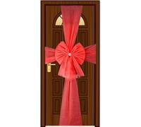SHATCHI Pack of 3 Christmas Red 7.5m Diamante Giant Bow Cover-Front Door Xmas Wedding, Baby Shower Outside Home Decor, Organza
