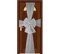 SHATCHI Pack of 3 Christmas Silver 7.5m Diamante Giant Bow Cover-Front Door Xmas Wedding, Baby Shower Outside Home Decor, Organza