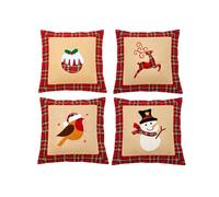 SHATCHI Pack of 4 Christmas Cushion Covers 40x40cm, Assorted Festive Printed Decorative Pillow Cases, Burlap Style Sofa, Bed, Throw Cushion Covers for Xmas Home Decorations