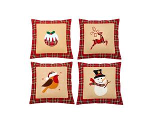 SHATCHI Pack of 4 Christmas Cushion Covers 40x40cm, Assorted Festive Printed Decorative Pillow Cases, Burlap Style Sofa, Bed, Throw Cushion Covers for Xmas Home Decorations
